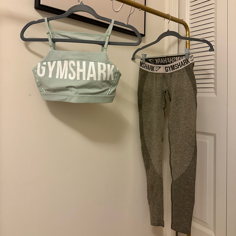 Gymshark Light Green Bra and Taupe Leggings